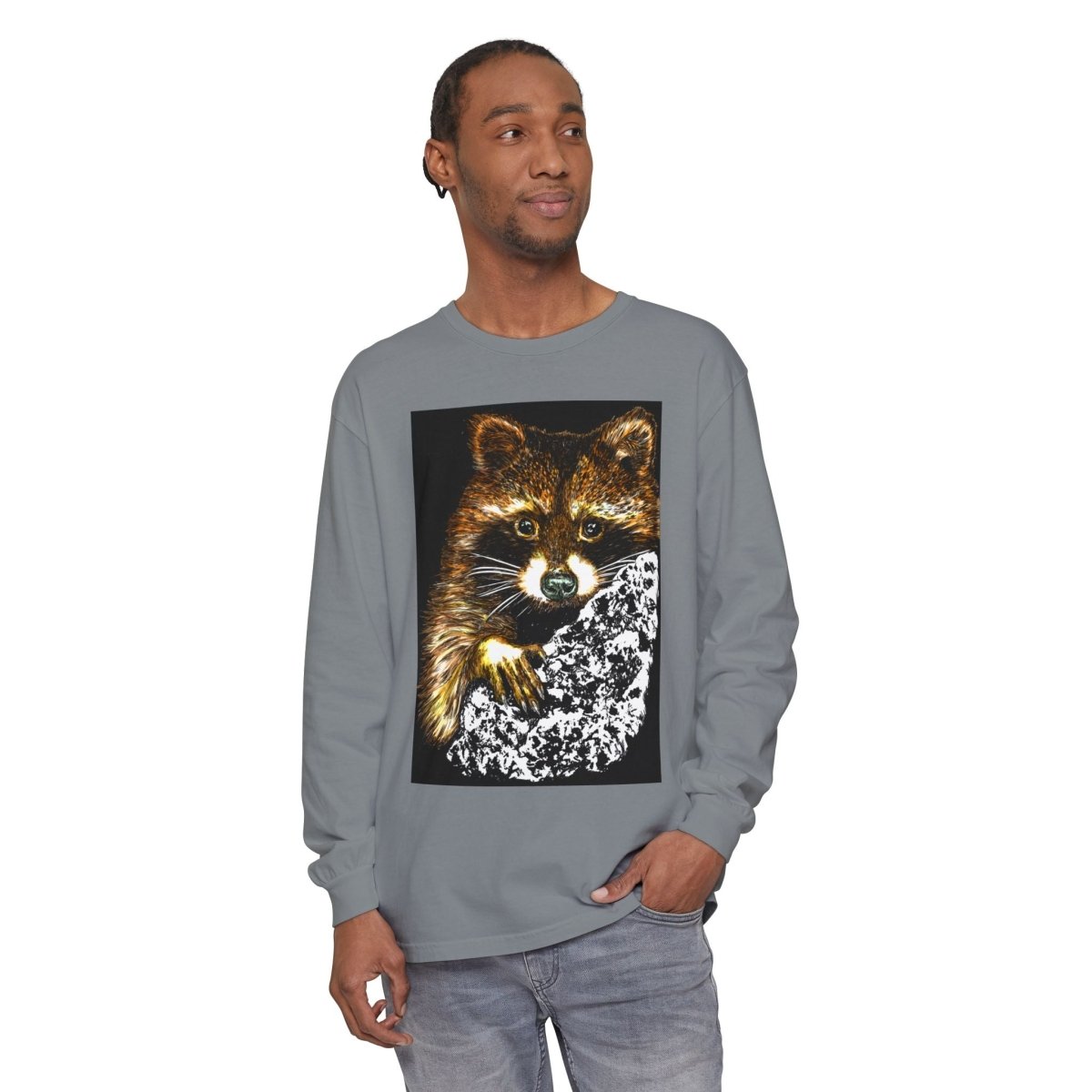Hand - Drawn Raccoon Design Wildlife Lover's Long Sleeve T-Shirt - Curran Artworks