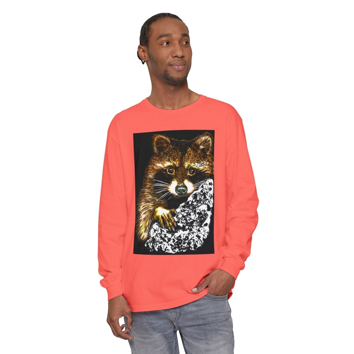 Hand - Drawn Raccoon Design Wildlife Lover's Long Sleeve T-Shirt - Curran Artworks