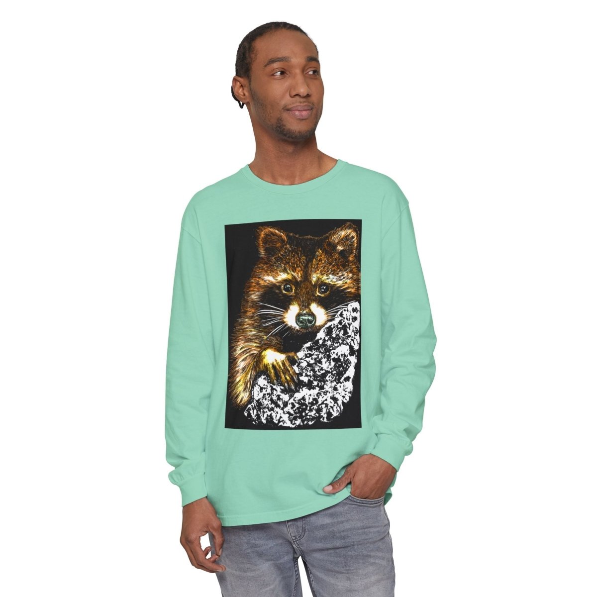 Hand - Drawn Raccoon Design Wildlife Lover's Long Sleeve T-Shirt - Curran Artworks