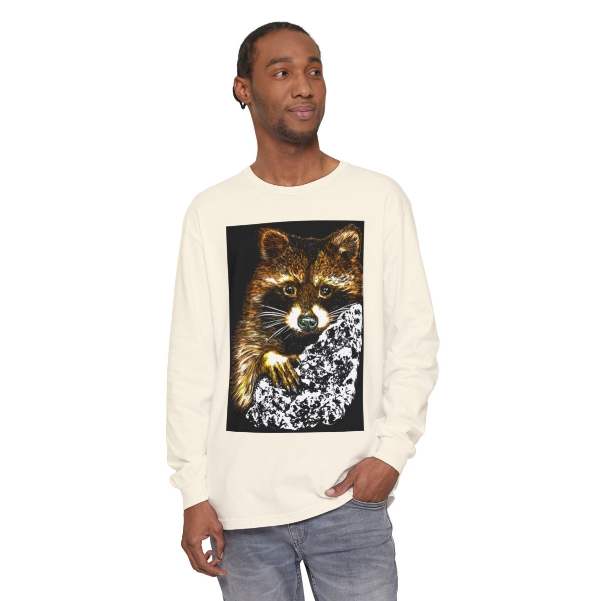 Hand - Drawn Raccoon Design Wildlife Lover's Long Sleeve T-Shirt - Curran Artworks