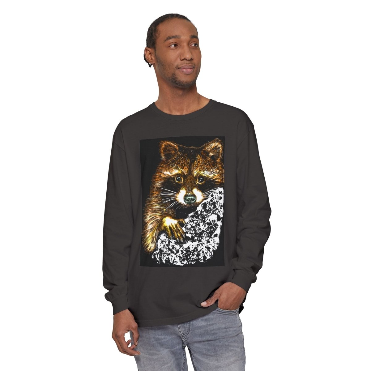 Hand - Drawn Raccoon Design Wildlife Lover's Long Sleeve T-Shirt - Curran Artworks