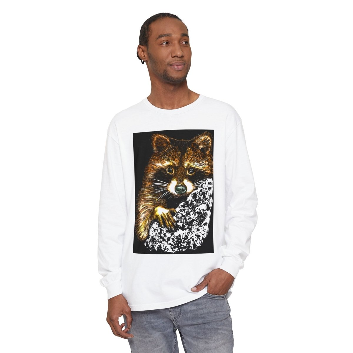 Hand - Drawn Raccoon Design Wildlife Lover's Long Sleeve T-Shirt - Curran Artworks