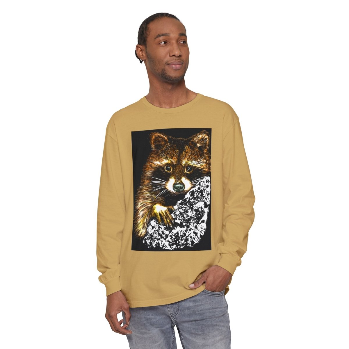 Hand - Drawn Raccoon Design Wildlife Lover's Long Sleeve T-Shirt - Curran Artworks