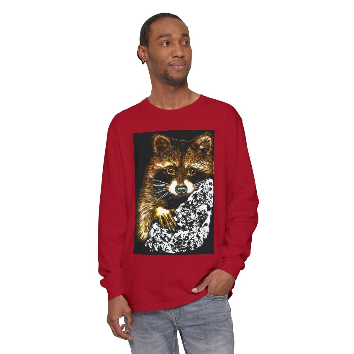Hand - Drawn Raccoon Design Wildlife Lover's Long Sleeve T-Shirt - Curran Artworks