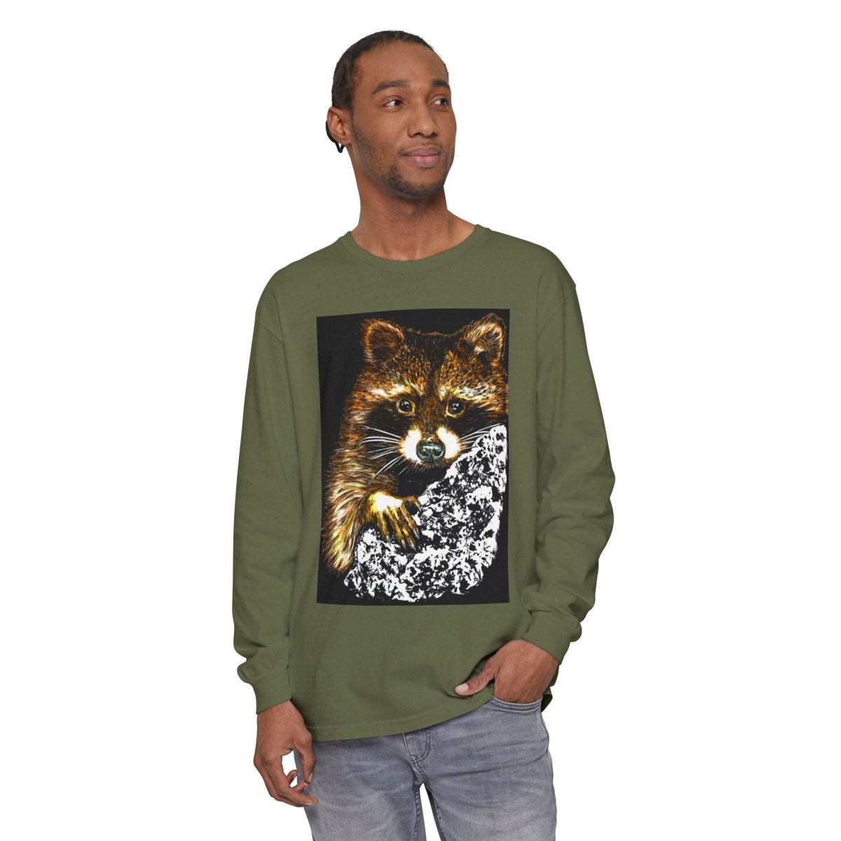 Hand - Drawn Raccoon Design Wildlife Lover's Long Sleeve T-Shirt - Curran Artworks