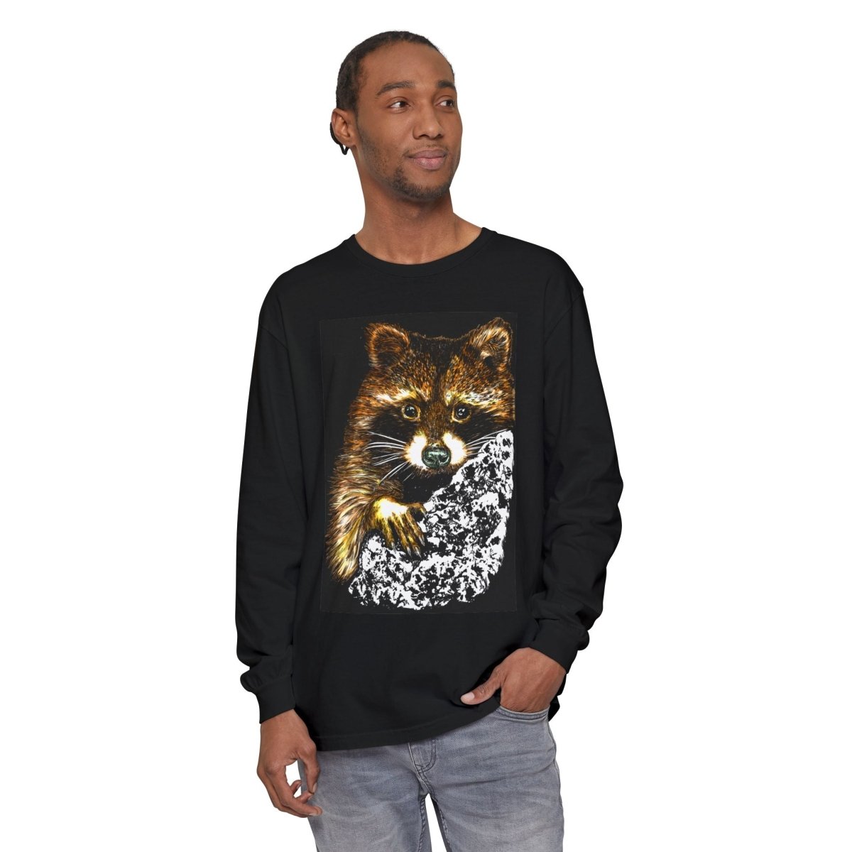 Hand - Drawn Raccoon Design Wildlife Lover's Long Sleeve T-Shirt - Curran Artworks