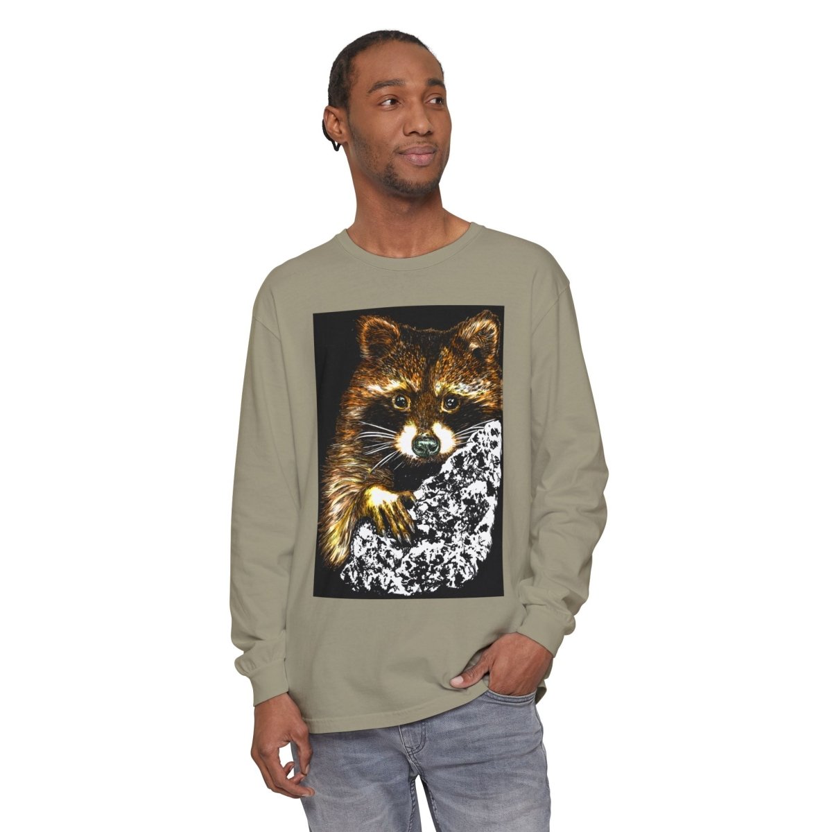 Hand - Drawn Raccoon Design Wildlife Lover's Long Sleeve T-Shirt - Curran Artworks