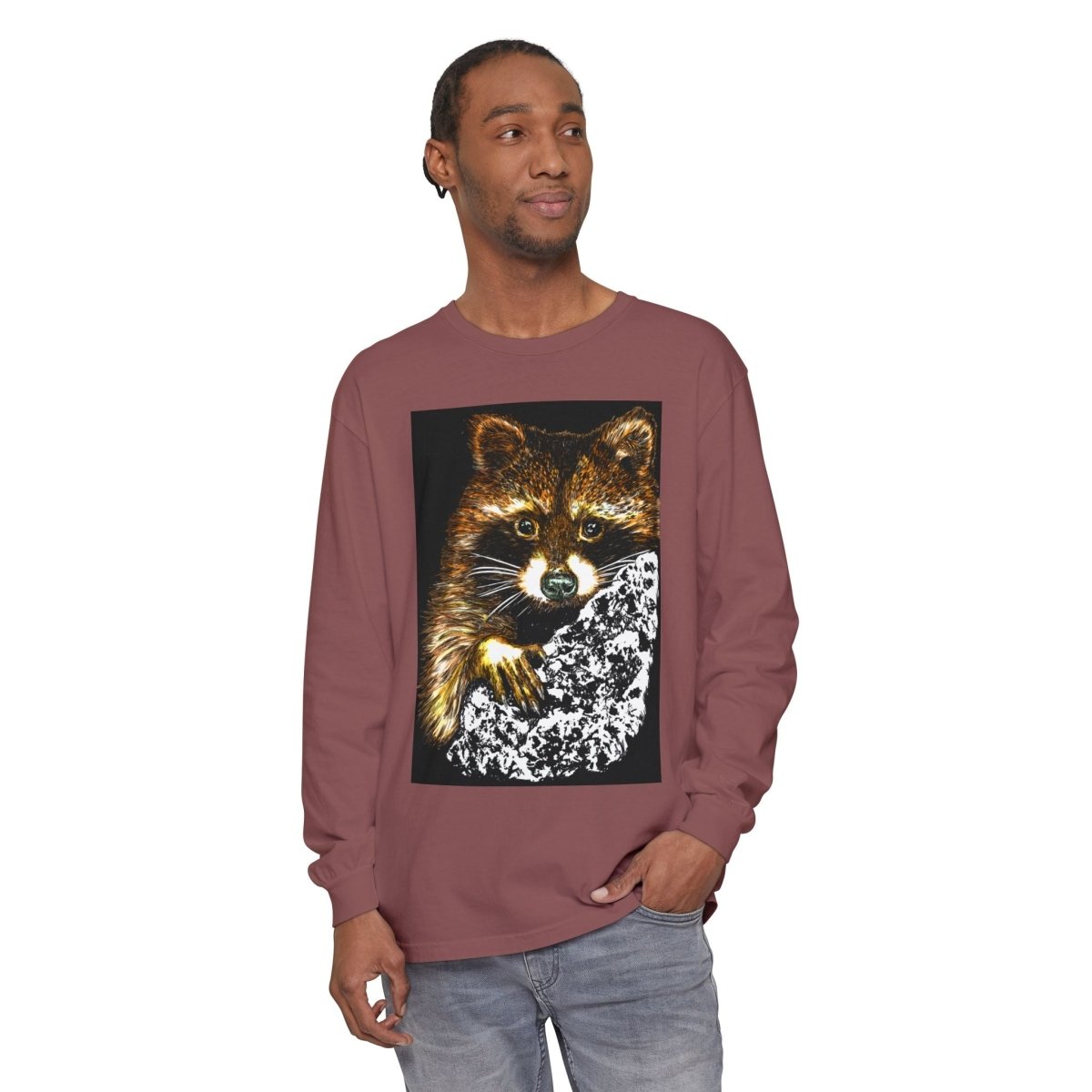 Hand - Drawn Raccoon Design Wildlife Lover's Long Sleeve T-Shirt - Curran Artworks