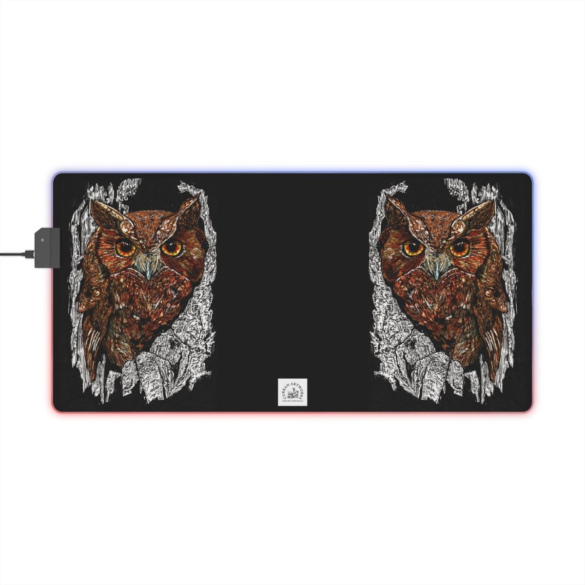 Illuminated Owl Gaming Mouse Pad - RGB Gaming Accessory - Curran Artworks