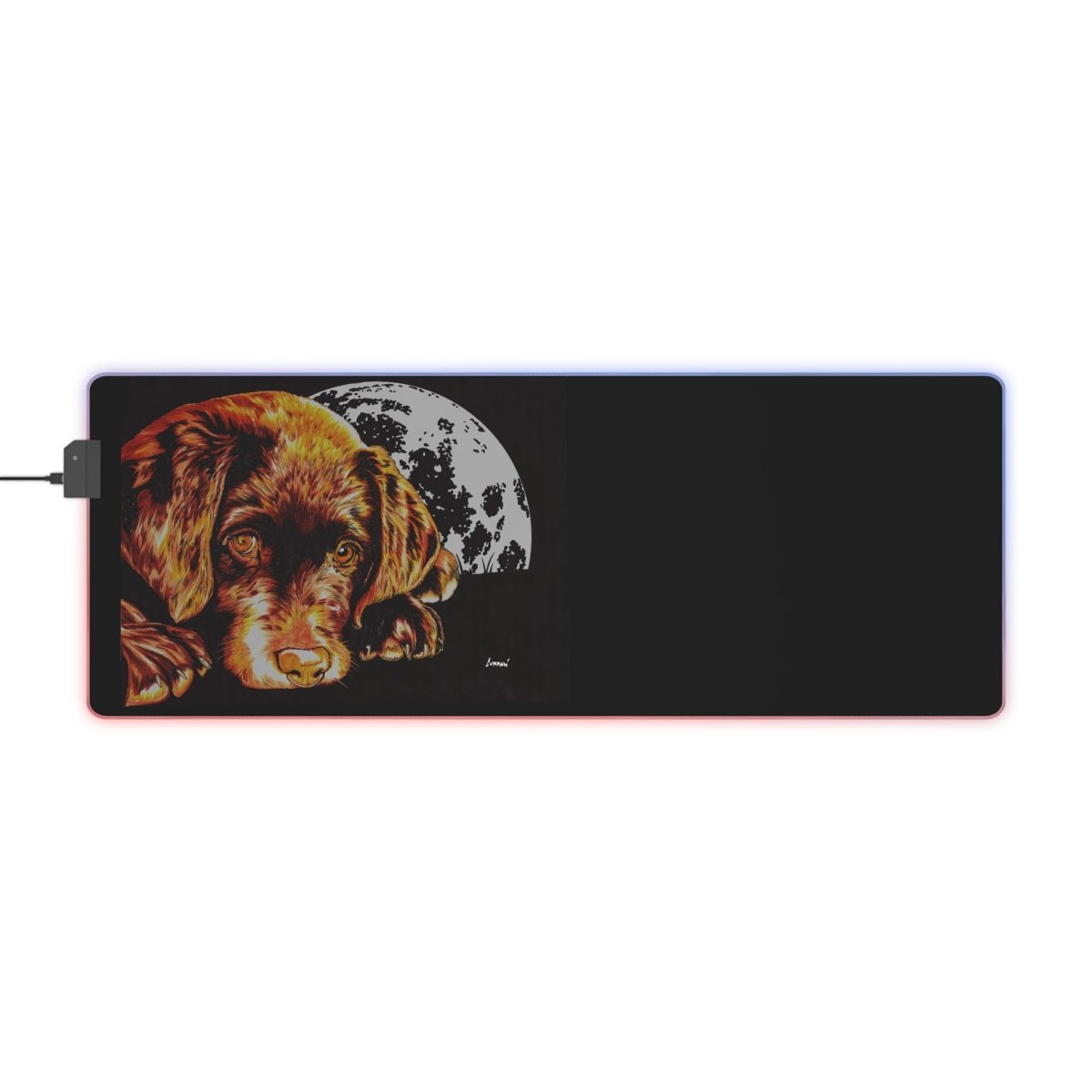 LED Chocolate Lap Puppy Moon Gaming Mouse Pad | RGB Light Up Desk for Gamers - Curran Artworks
