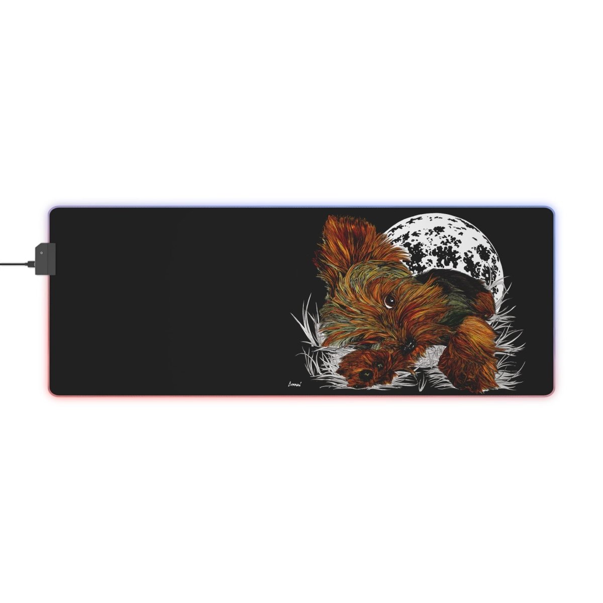 LED Gaming Mouse Pad with Dog Illustration - Cool RGB Design for Gamers - Curran Artworks