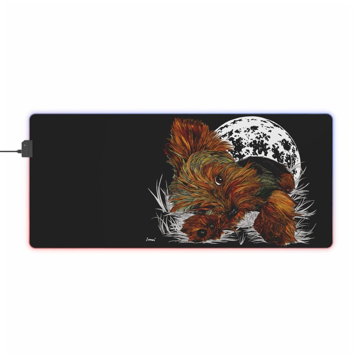 LED Gaming Mouse Pad with Dog Illustration - Cool RGB Design for Gamers - Curran Artworks
