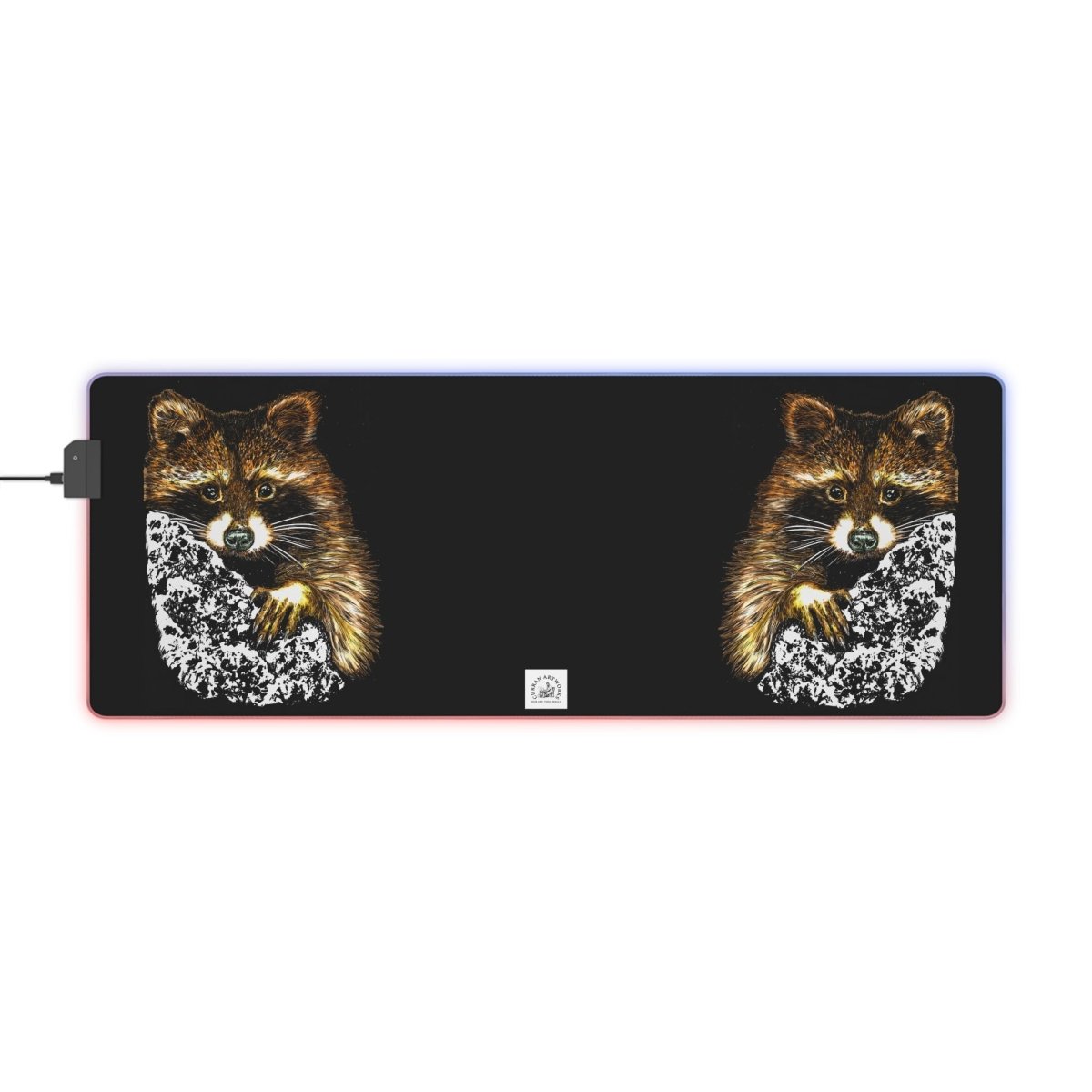 LED Gaming Mouse Pad with Illuminated Raccoon Design - Perfect for Gamers - Curran Artworks