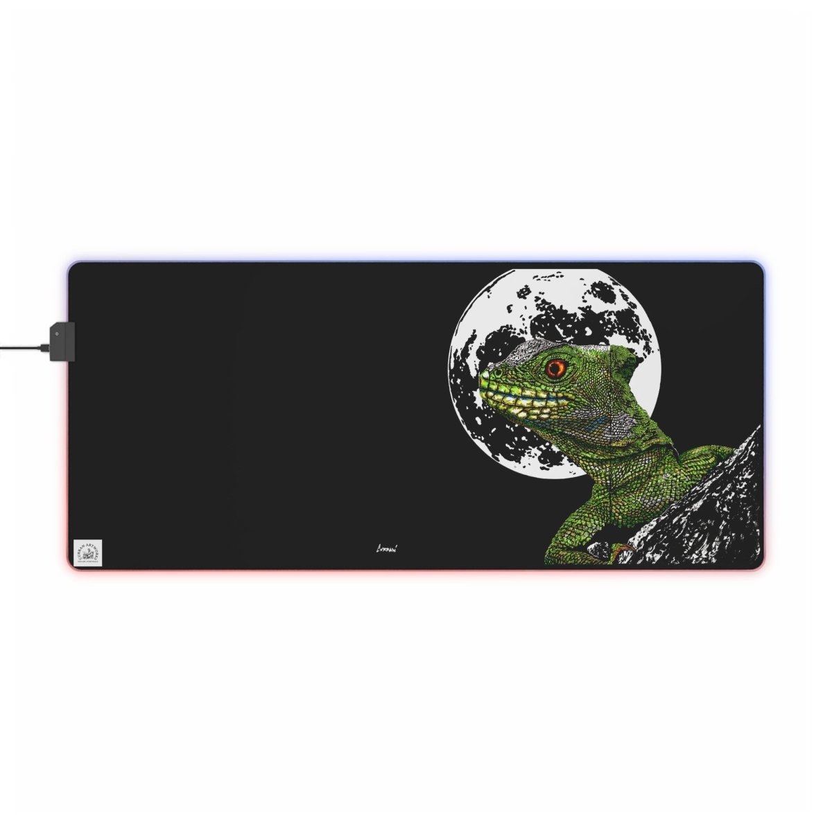 LED Gaming Mouse Pad with Moonlit Lizard Design - Perfect for Gamers - Curran Artworks