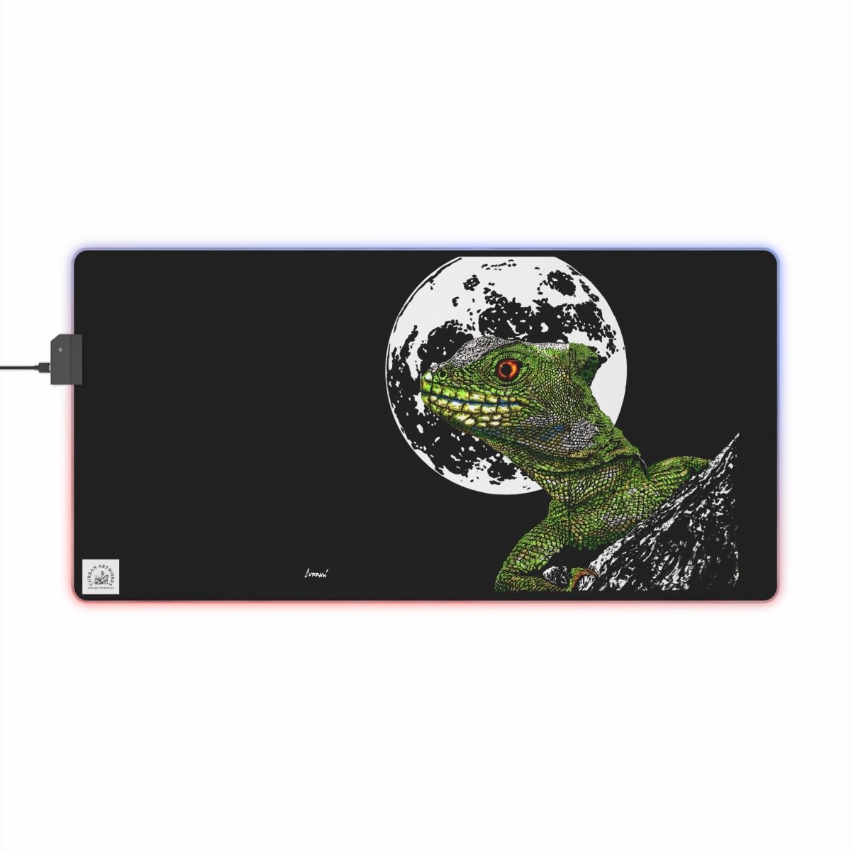 LED Gaming Mouse Pad with Moonlit Lizard Design - Perfect for Gamers - Curran Artworks