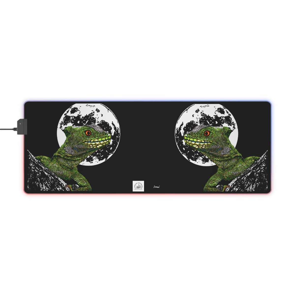 LED Gaming Mouse Pad with Moonlit Lizard Design - Perfect for Gamers - Curran Artworks
