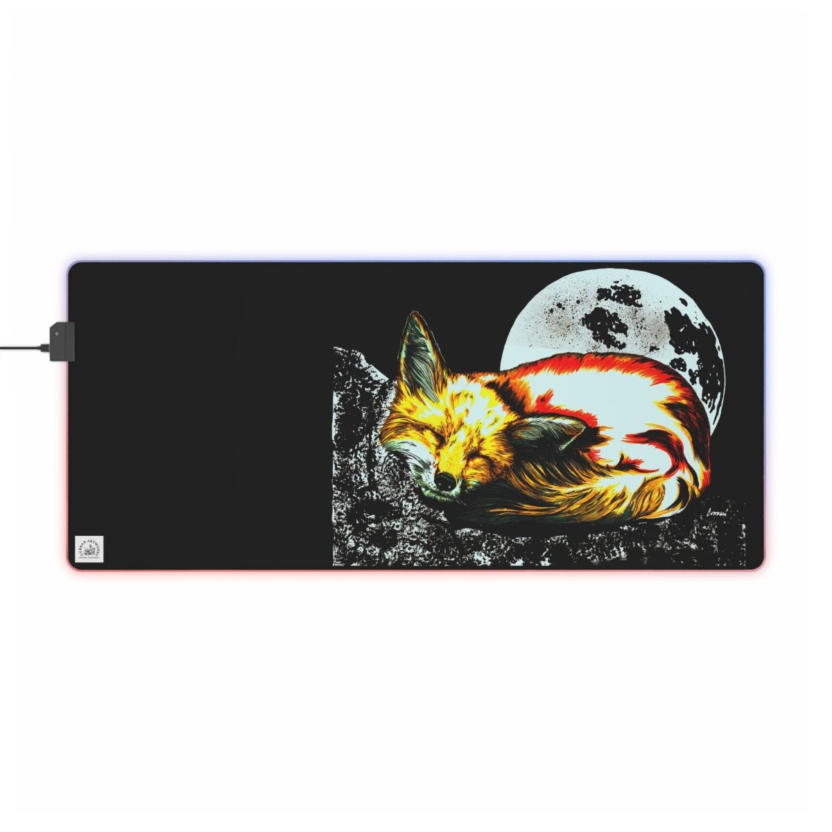 LED Gaming Mouse Pad with Sleepy Fox Design - Perfect for Gamers & Night Owls - Curran Artworks