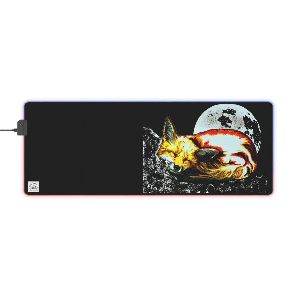 LED Gaming Mouse Pad with Sleepy Fox Design - Perfect for Gamers & Night Owls - Curran Artworks
