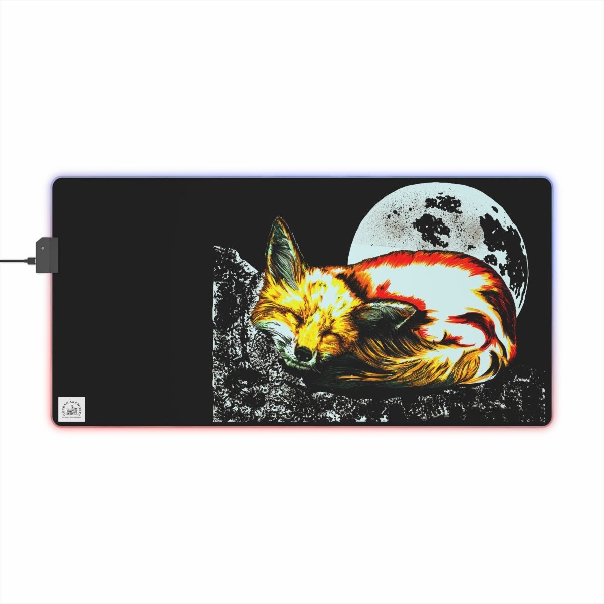 LED Gaming Mouse Pad with Sleepy Fox Design - Perfect for Gamers & Night Owls - Curran Artworks