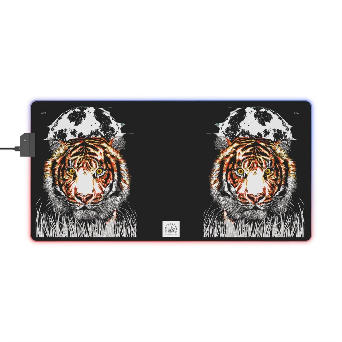 LED Illuminous Tiger Gaming Mouse Pad - Colorful Light - Up RGB Desktop Mat - Curran Artworks