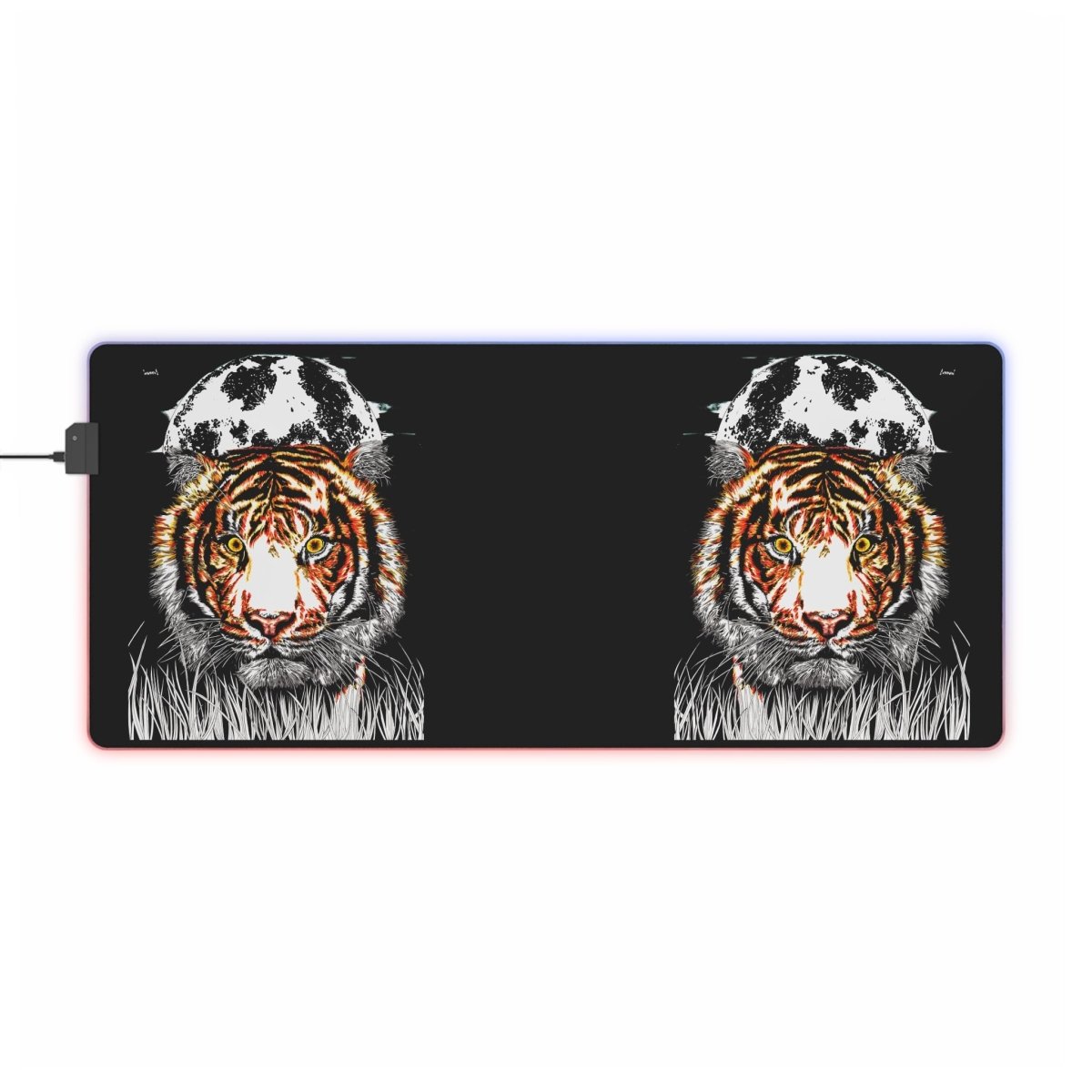 LED Illuminous Tiger Gaming Mouse Pad - Colorful Light - Up RGB Desktop Mat - Curran Artworks