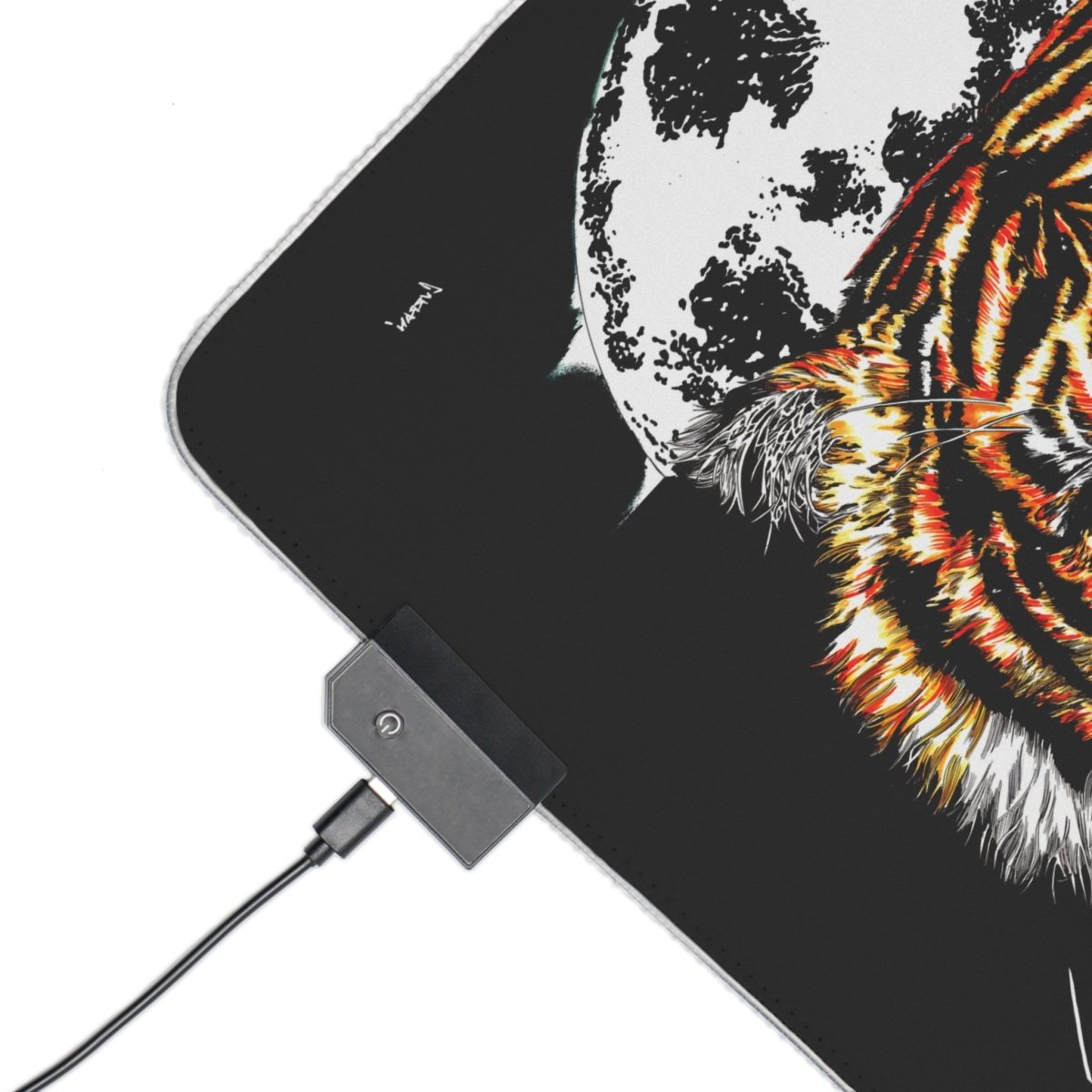 LED Illuminous Tiger Gaming Mouse Pad - Colorful Light - Up RGB Desktop Mat - Curran Artworks