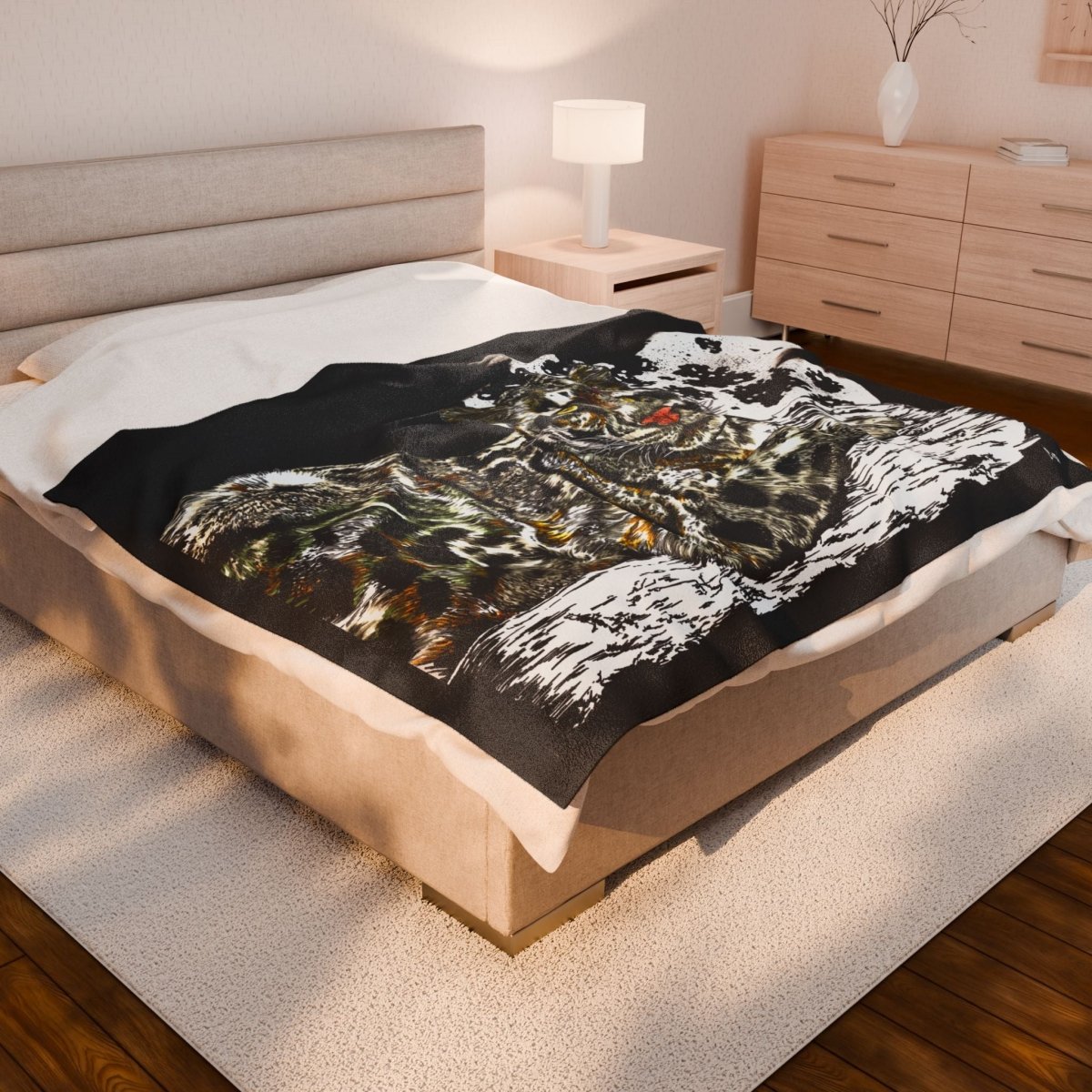 Leopard Cozy Velveteen Illustration Blanket - Wilderness Cat Design - Curran Artworks