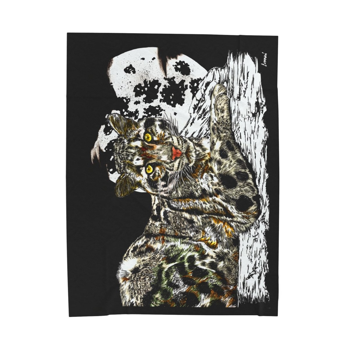 Leopard Cozy Velveteen Illustration Blanket - Wilderness Cat Design - Curran Artworks