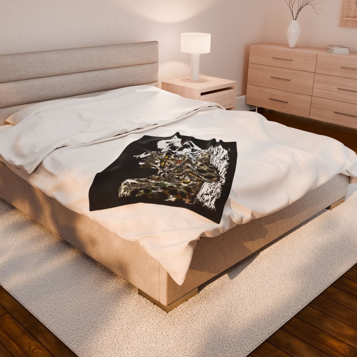 Leopard Cozy Velveteen Illustration Blanket - Wilderness Cat Design - Curran Artworks