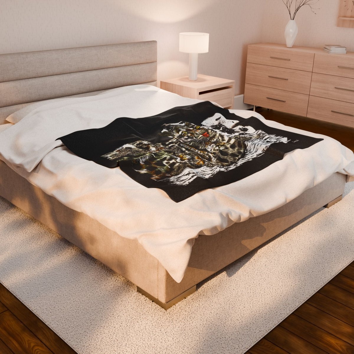 Leopard Cozy Velveteen Illustration Blanket - Wilderness Cat Design - Curran Artworks