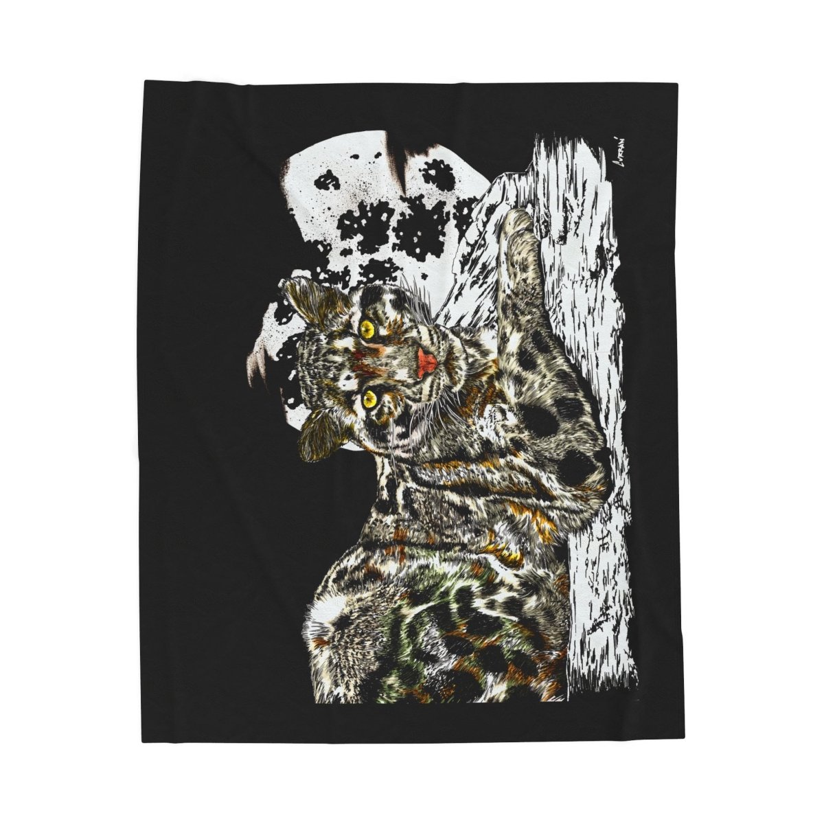 Leopard Cozy Velveteen Illustration Blanket - Wilderness Cat Design - Curran Artworks