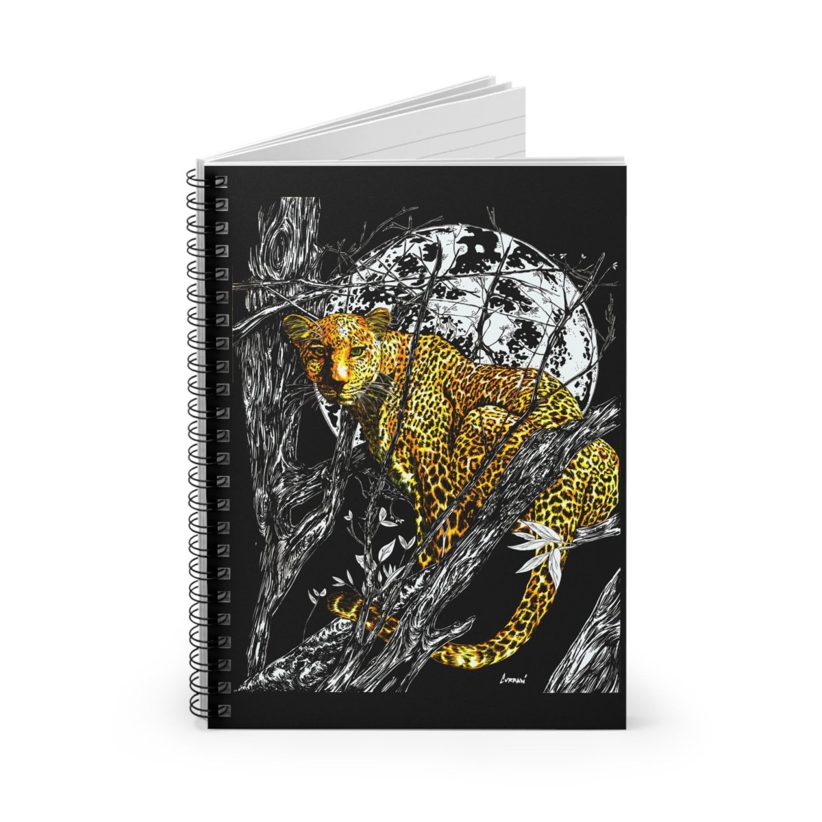 Leopard Moon Spiral Notebook - Ruled Lines for Nature Lovers - Curran Artworks