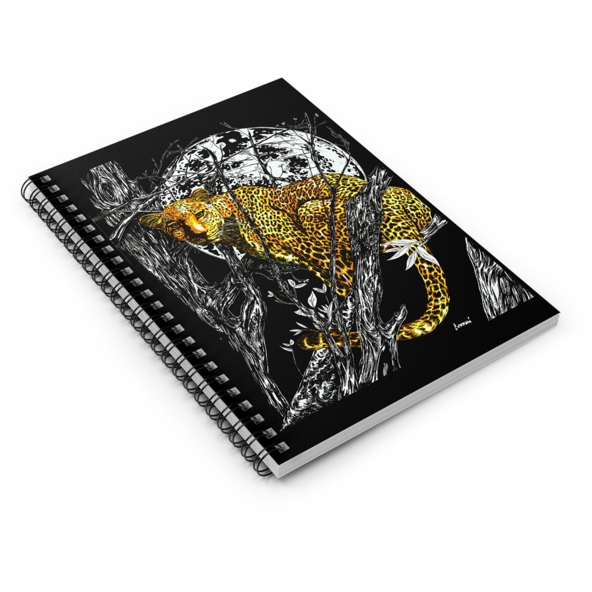Leopard Moon Spiral Notebook - Ruled Lines for Nature Lovers - Curran Artworks