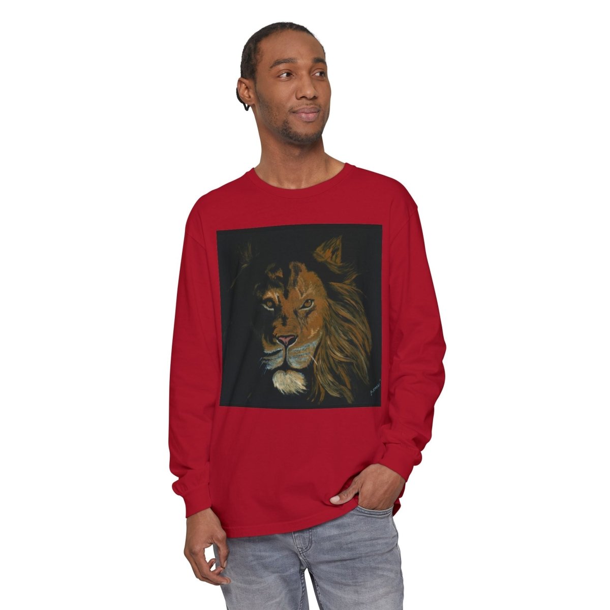 Majestic Lion Long Sleeve T-Shirt | Unisex Garment - Dyed Tee for Wildlife Lovers - Curran Artworks
