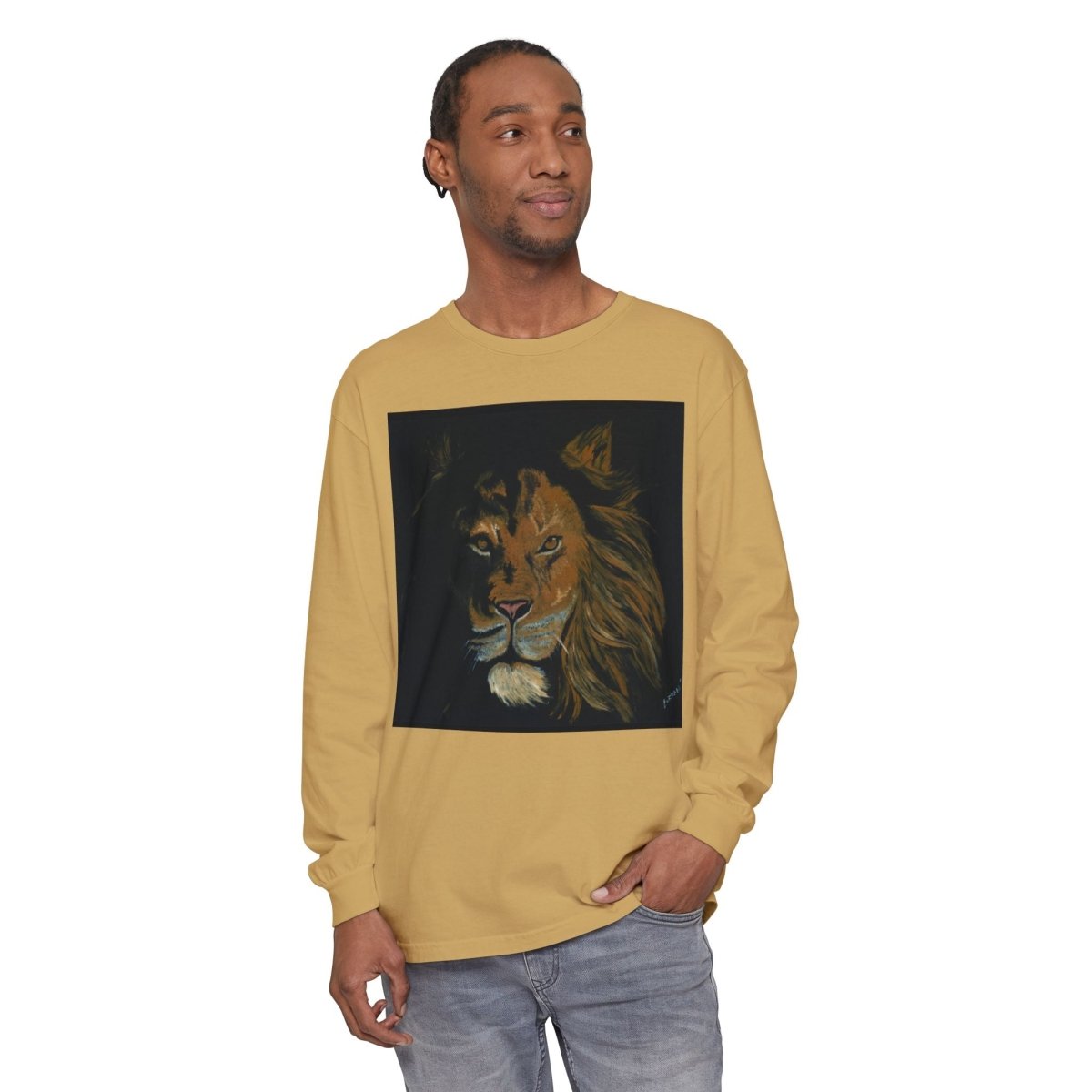 Majestic Lion Long Sleeve T-Shirt | Unisex Garment - Dyed Tee for Wildlife Lovers - Curran Artworks
