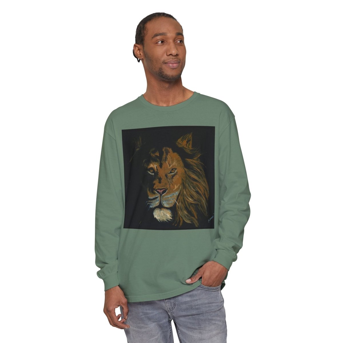 Majestic Lion Long Sleeve T-Shirt | Unisex Garment - Dyed Tee for Wildlife Lovers - Curran Artworks