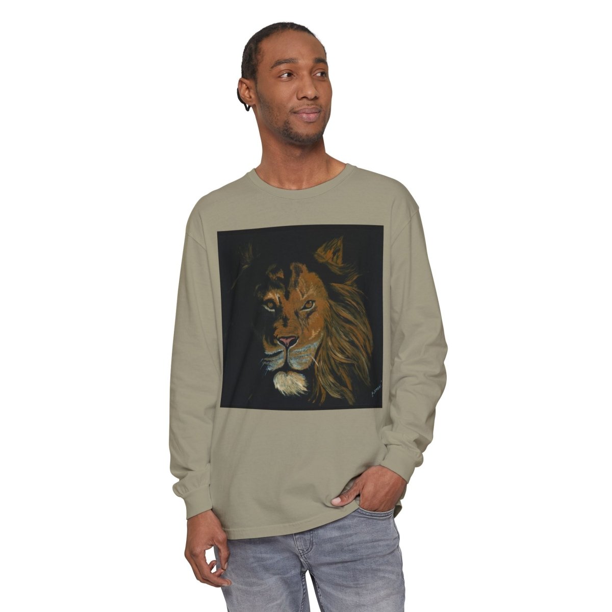 Majestic Lion Long Sleeve T-Shirt | Unisex Garment - Dyed Tee for Wildlife Lovers - Curran Artworks