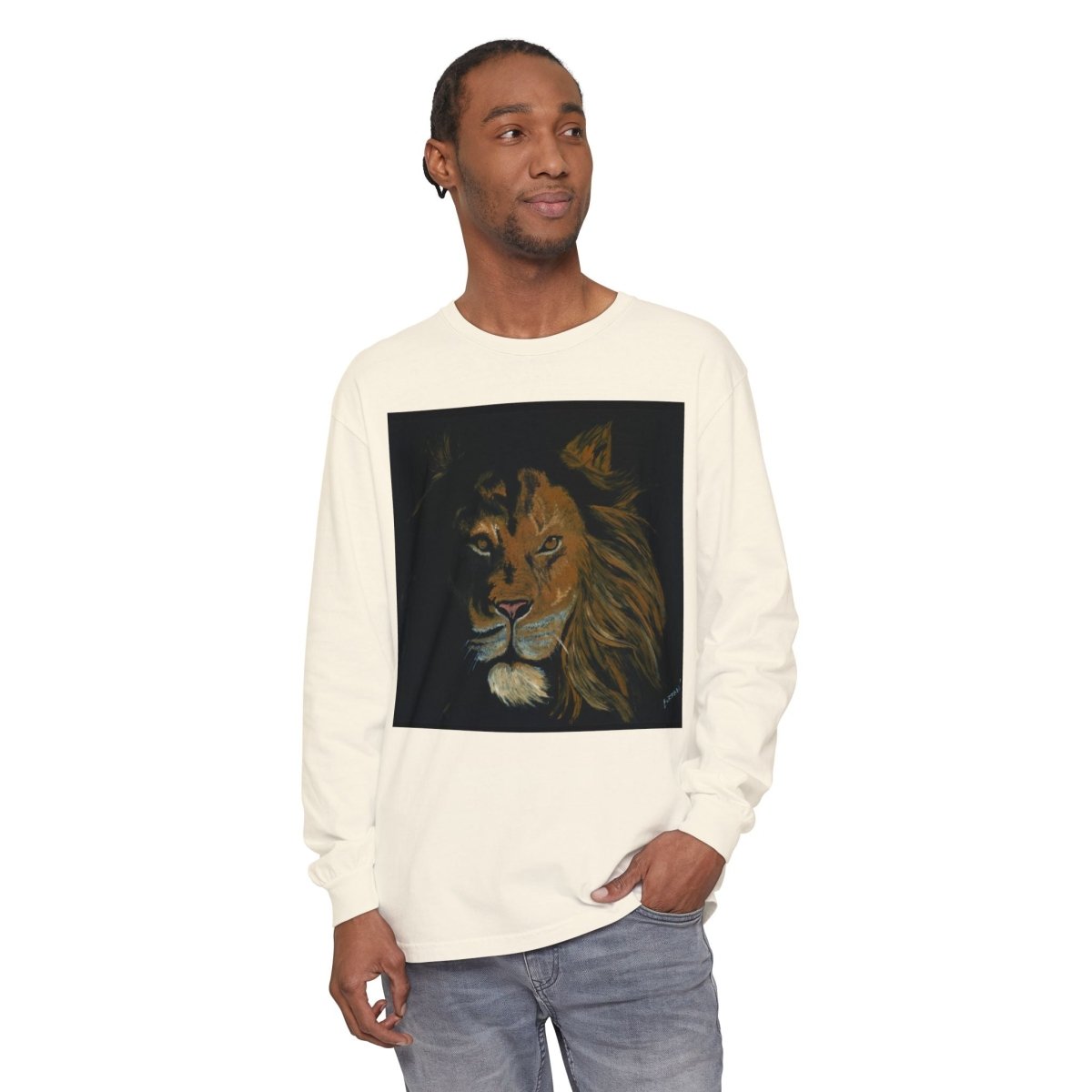 Majestic Lion Long Sleeve T-Shirt | Unisex Garment - Dyed Tee for Wildlife Lovers - Curran Artworks