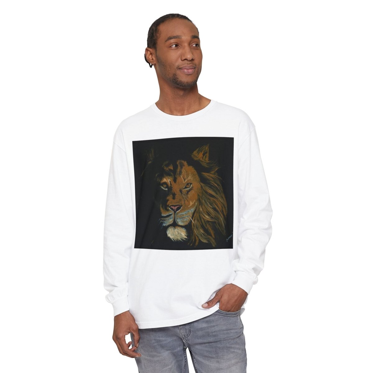 Majestic Lion Long Sleeve T-Shirt | Unisex Garment - Dyed Tee for Wildlife Lovers - Curran Artworks