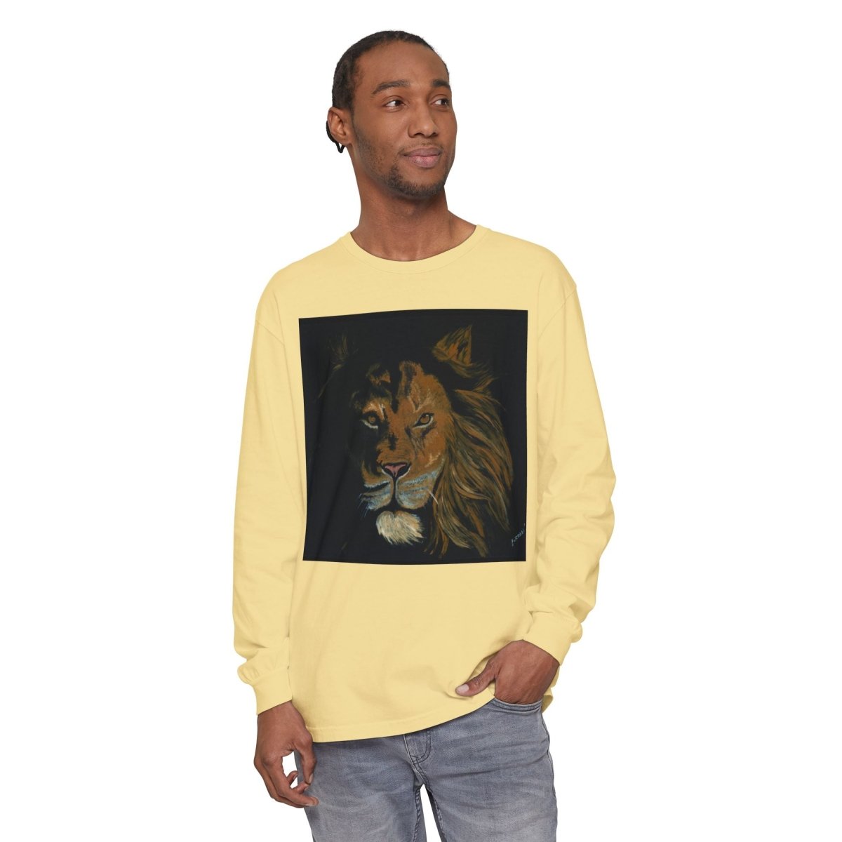Majestic Lion Long Sleeve T-Shirt | Unisex Garment - Dyed Tee for Wildlife Lovers - Curran Artworks