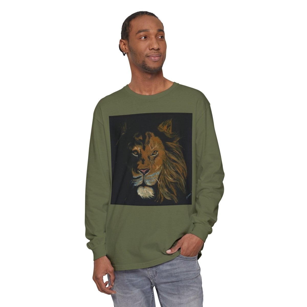Majestic Lion Long Sleeve T-Shirt | Unisex Garment - Dyed Tee for Wildlife Lovers - Curran Artworks