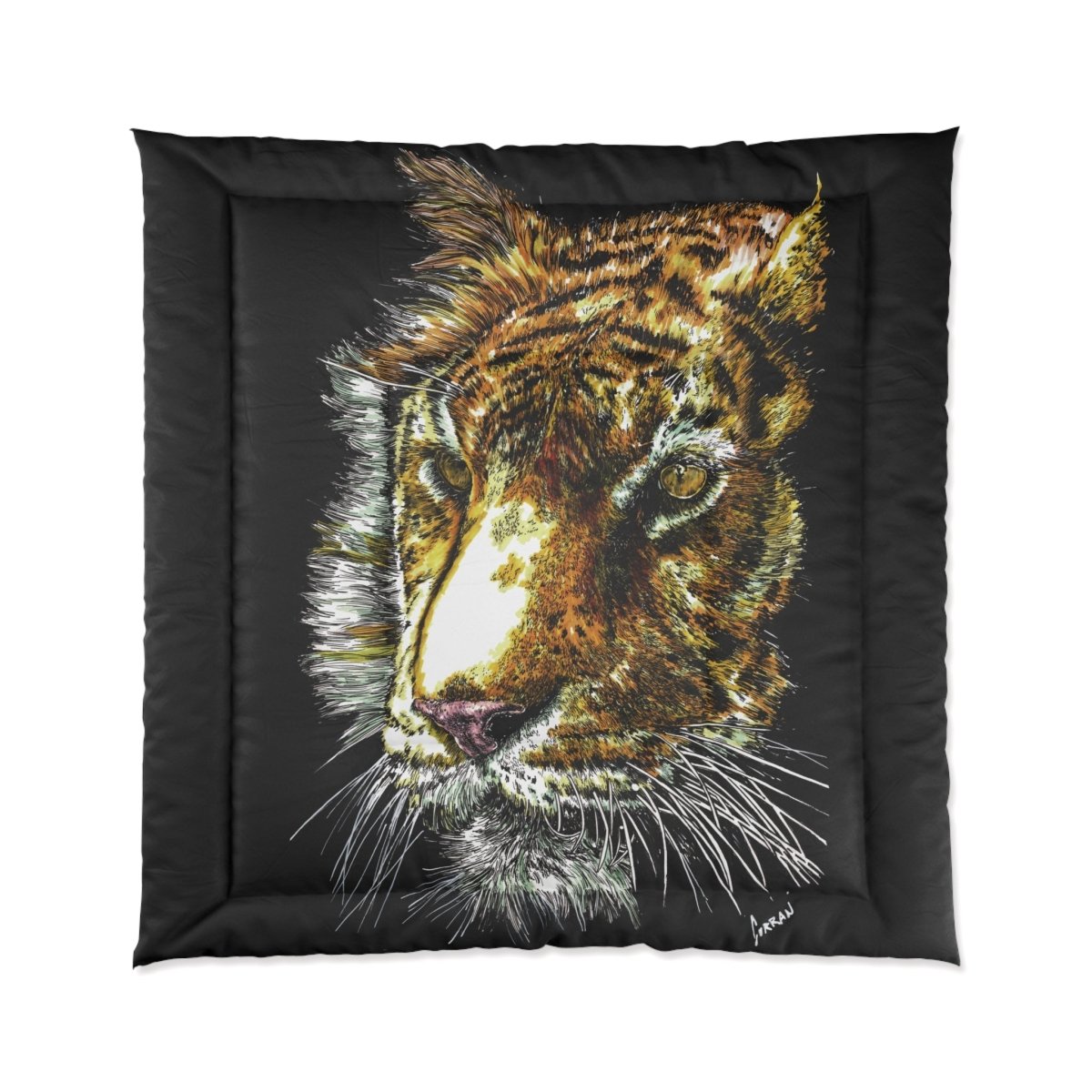 Majestic Tiger Comforter – Luxurious Black Bedding for Wildlife Lovers - Curran Artworks