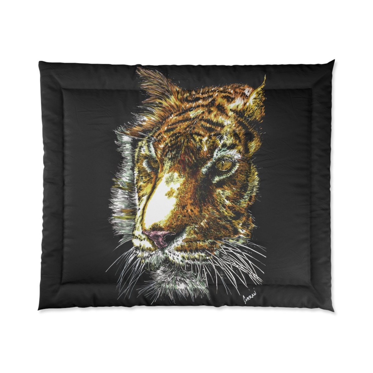 Majestic Tiger Comforter – Luxurious Black Bedding for Wildlife Lovers - Curran Artworks