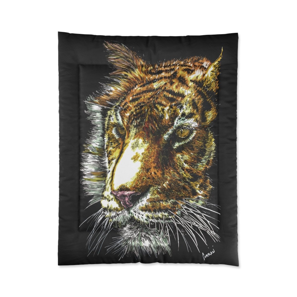 Majestic Tiger Comforter – Luxurious Black Bedding for Wildlife Lovers - Curran Artworks