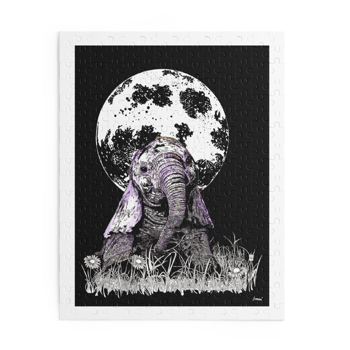 Moonlit Baby Elephant Puzzle - Enchanting Educational Fun for All Ages - Curran Artworks