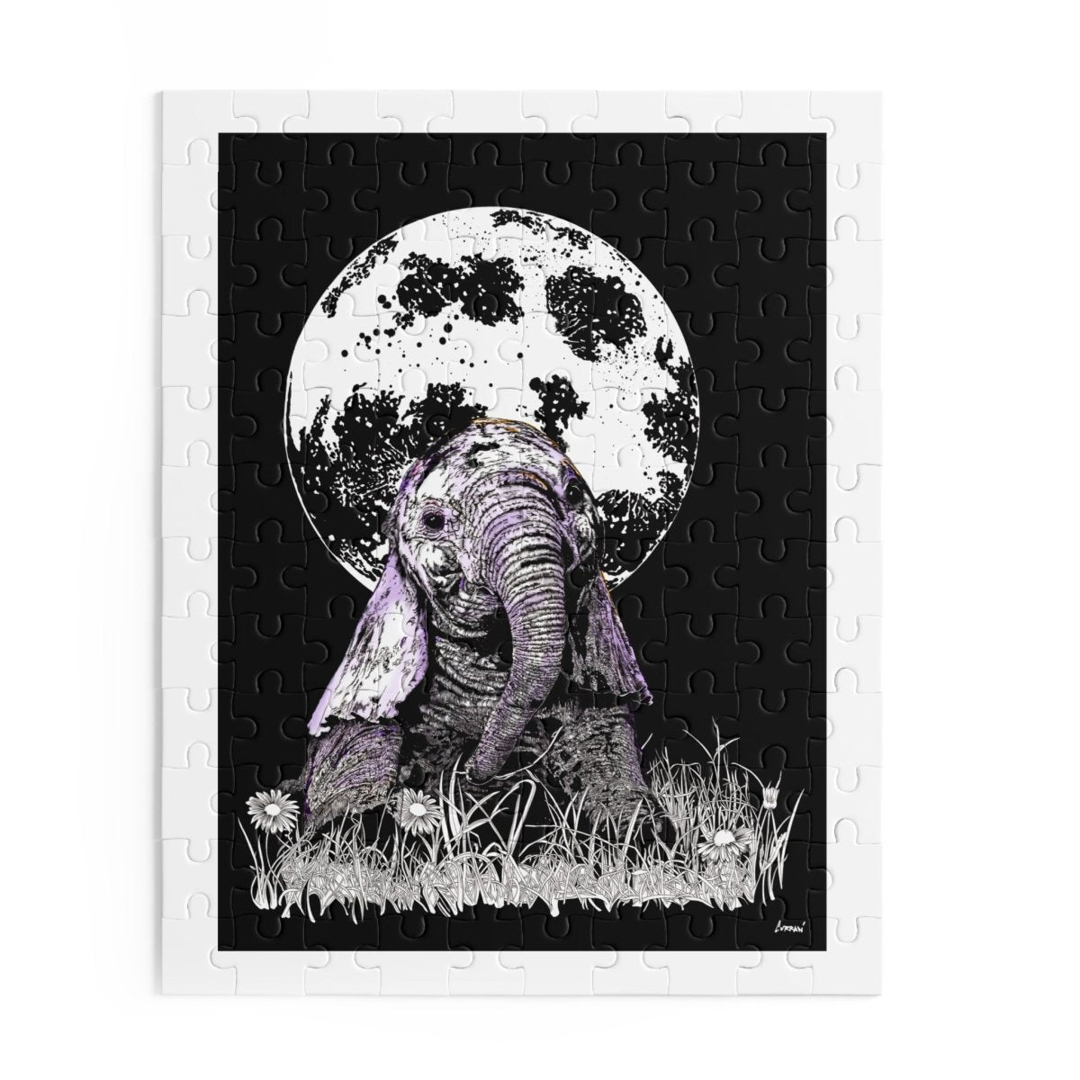 Moonlit Baby Elephant Puzzle - Enchanting Educational Fun for All Ages - Curran Artworks