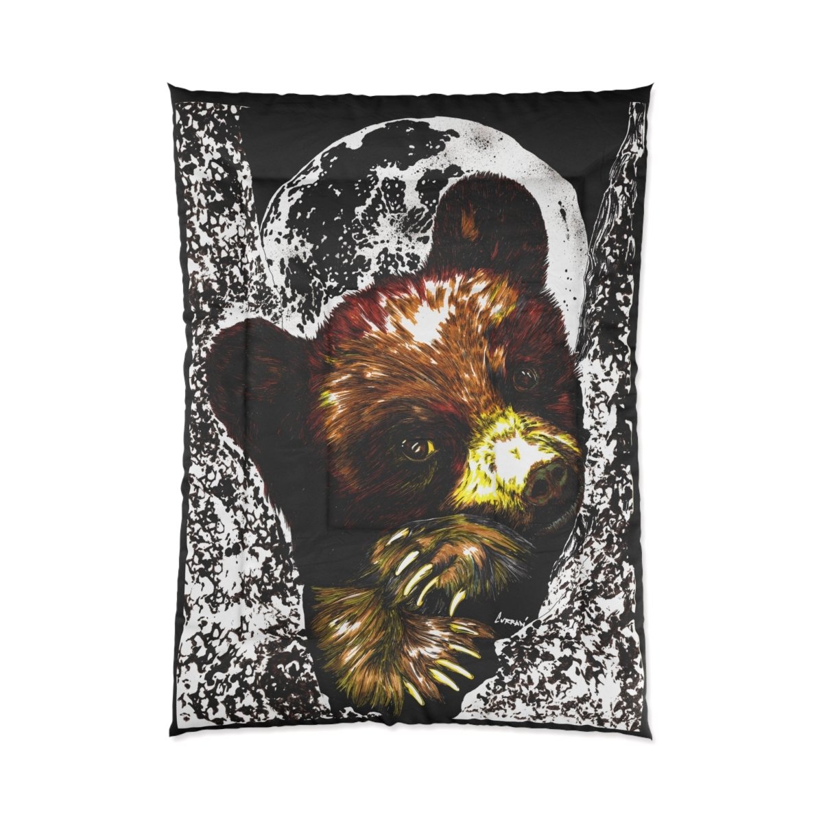 Moonlit Brown Bear Cub Comforter - Cozy Wildlife Bedding for Nature Lovers - Curran Artworks