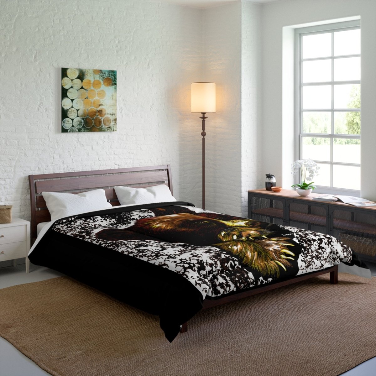 Moonlit Brown Bear Cub Comforter - Cozy Wildlife Bedding for Nature Lovers - Curran Artworks