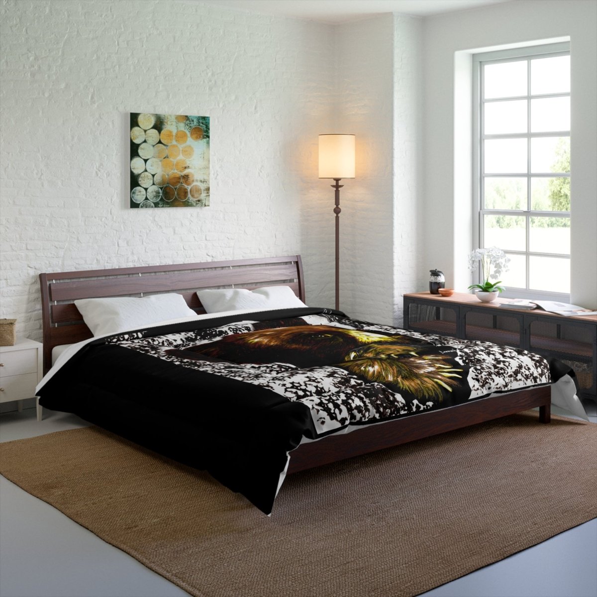 Moonlit Brown Bear Cub Comforter - Cozy Wildlife Bedding for Nature Lovers - Curran Artworks