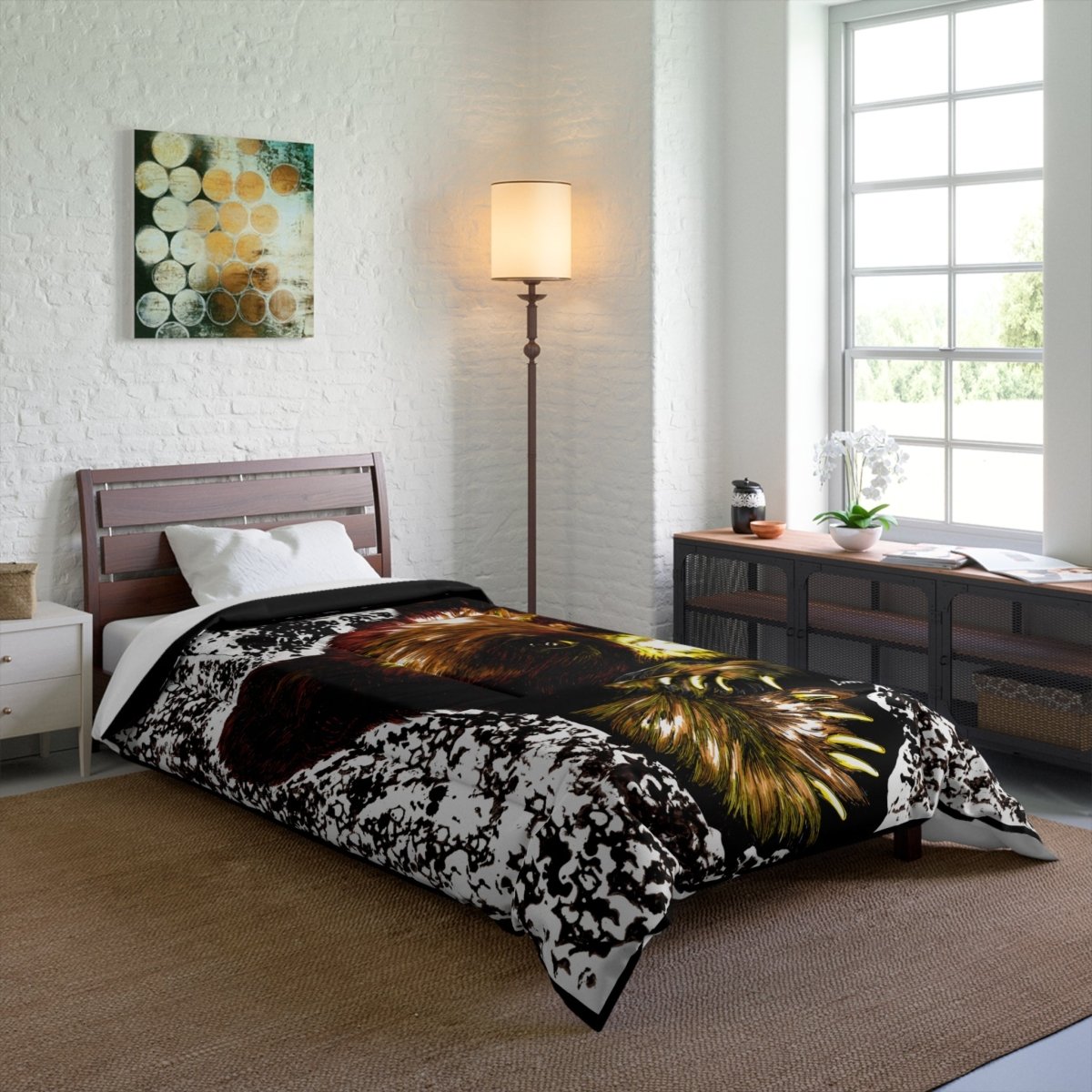 Moonlit Brown Bear Cub Comforter - Cozy Wildlife Bedding for Nature Lovers - Curran Artworks